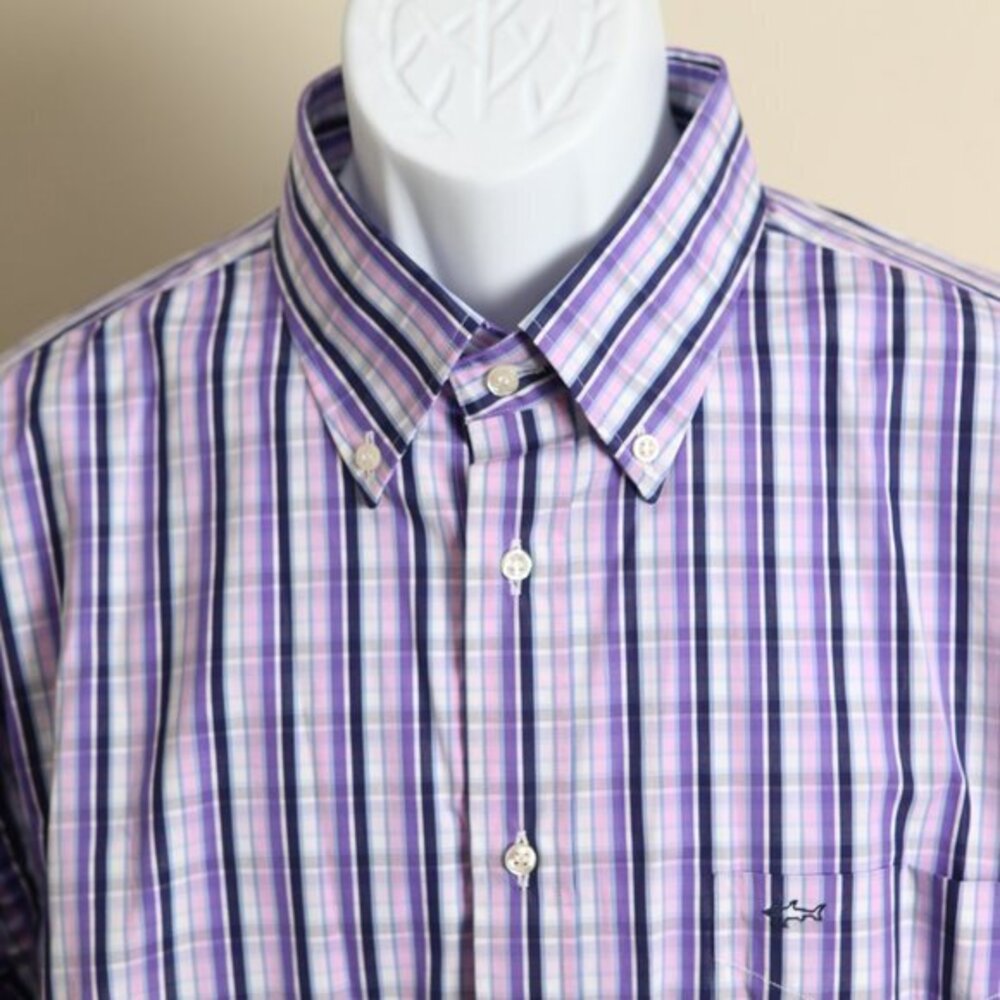 🇮🇹 Paul & Shark Men’s Plaid Long Sleeve Shirt Purple White Pink 44 🔥